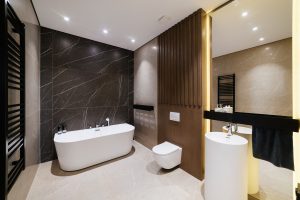 newly remodeled bathroom with garden tub