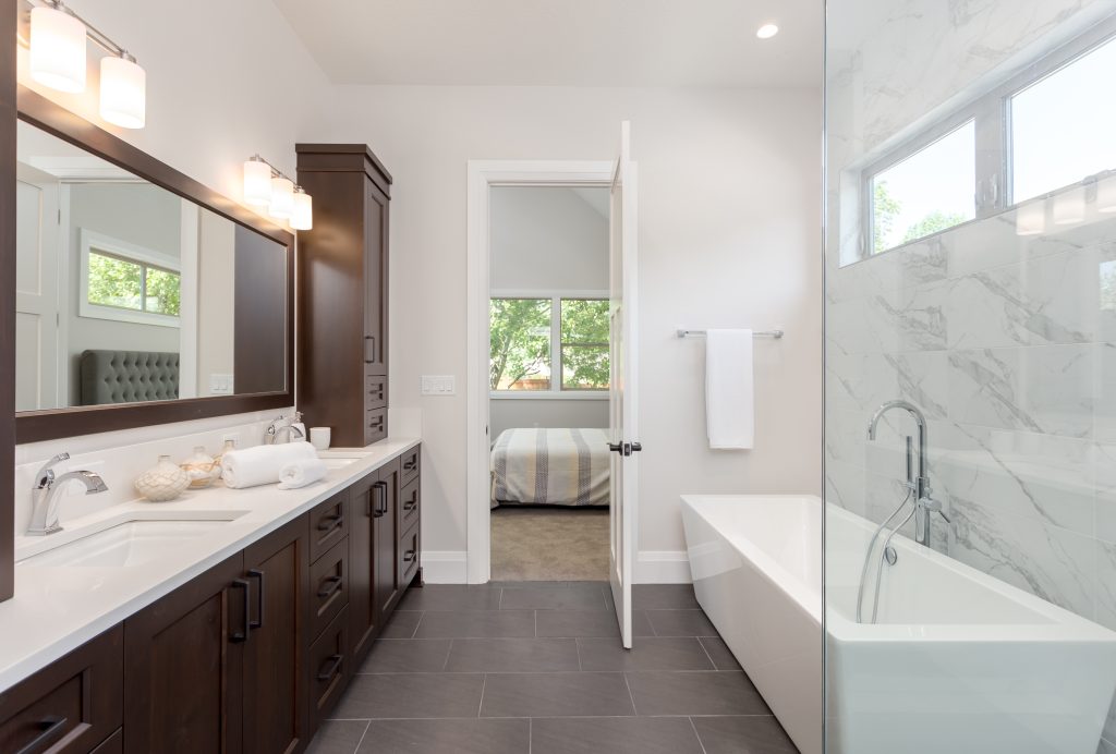 master bathroom in new luxury home