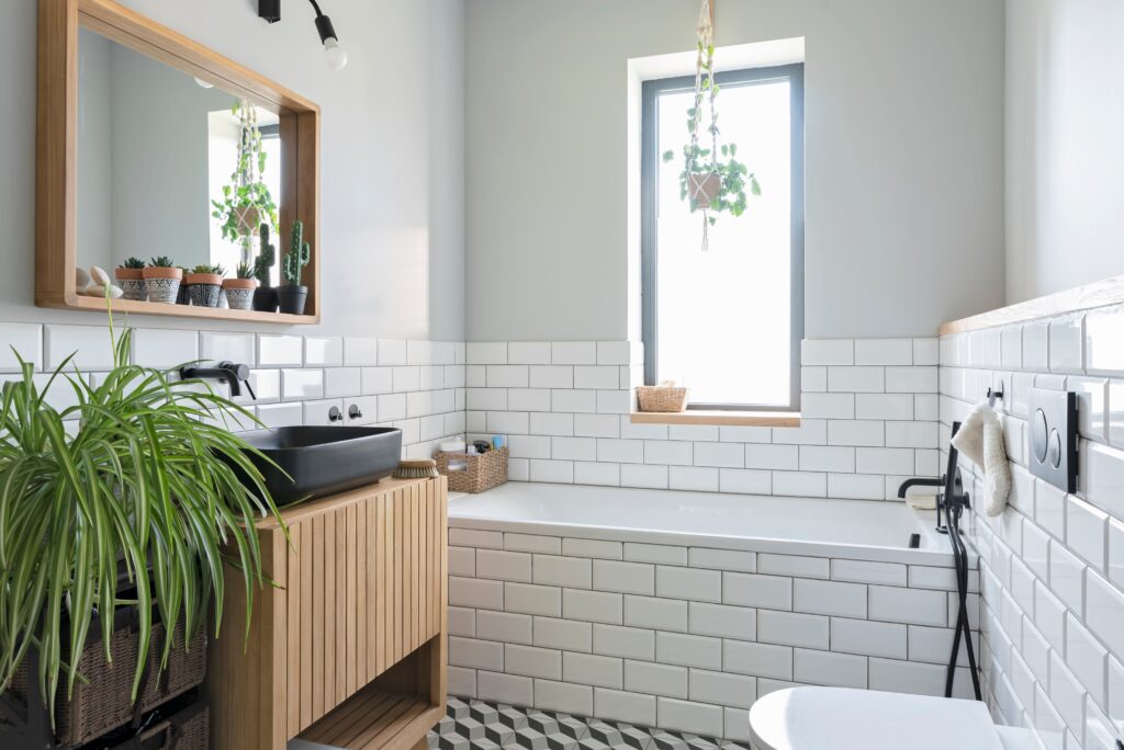 modern bathroom with white tiles