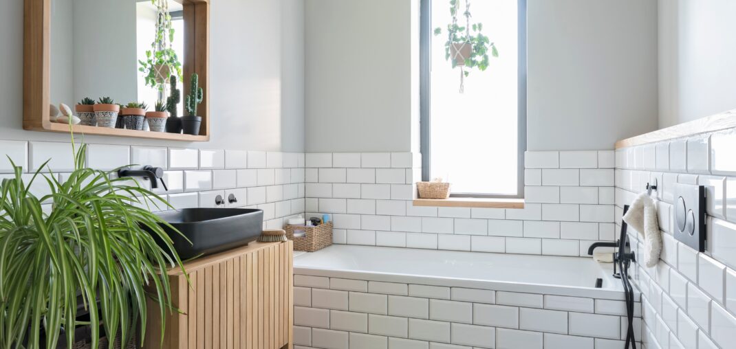 modern bathroom with white tiles