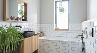 modern bathroom with white tiles