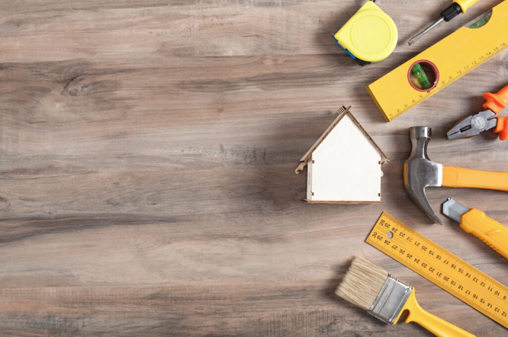 work tools with a wooden background