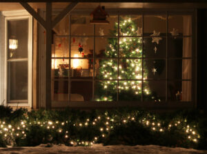 home decorated with a Christmas tree