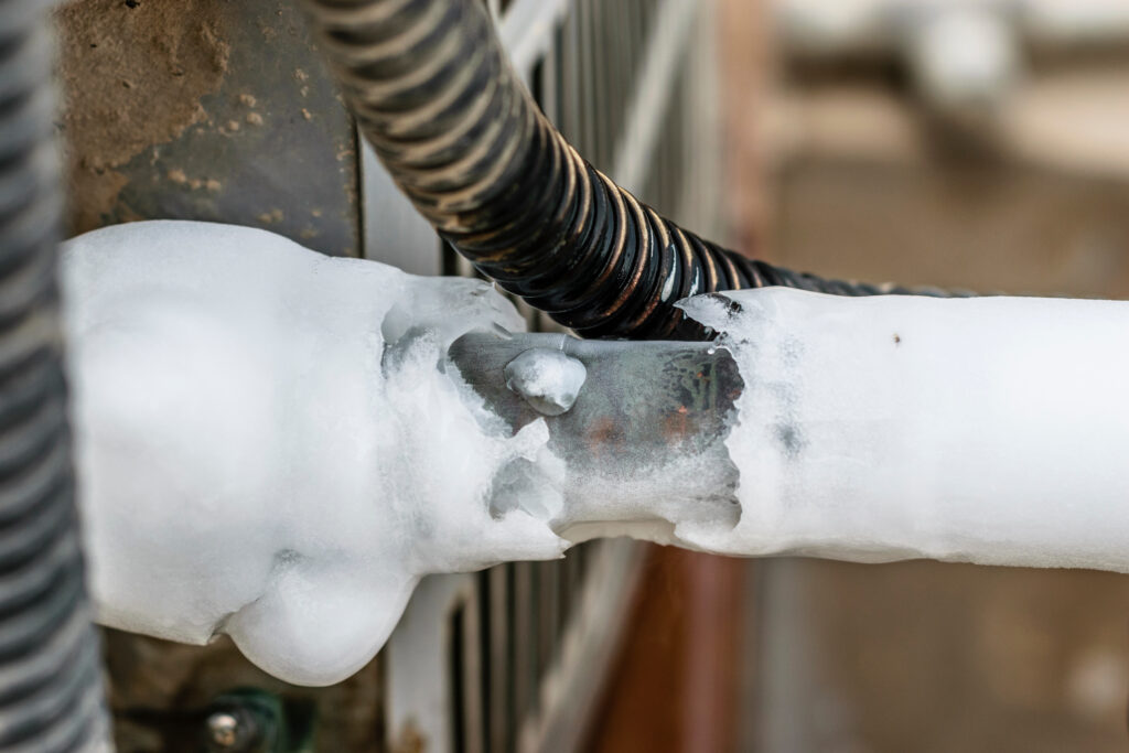 close up of frozen ac pipes