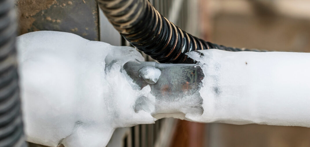 close up of frozen ac pipes