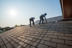 roofer working in protection gear