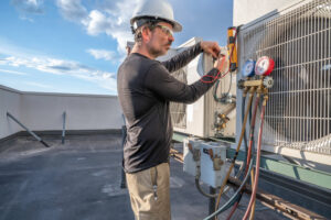 hvac technician checking voltage