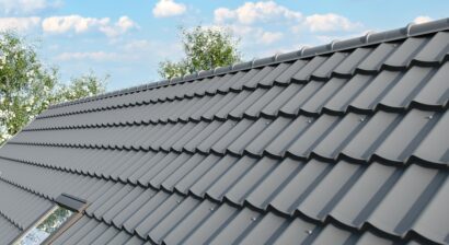 close up of house with traditional metal shingle
