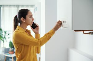 worried woman calling for a breaker emergency