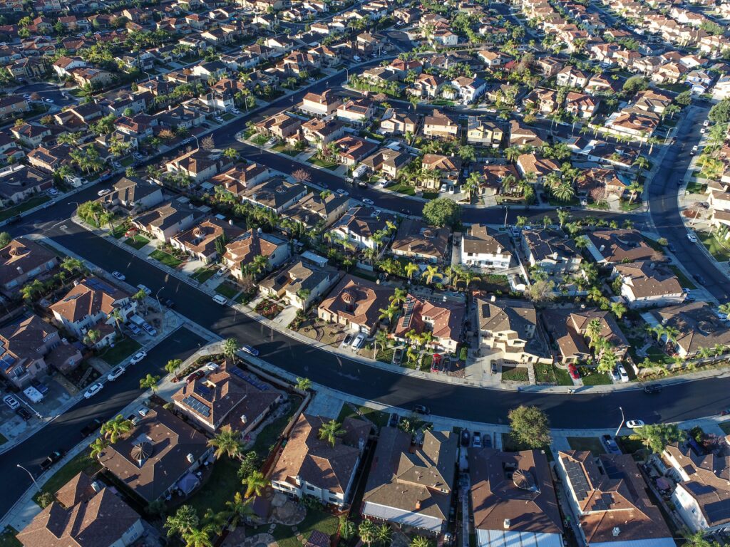 aerial view of neighborhood of homes