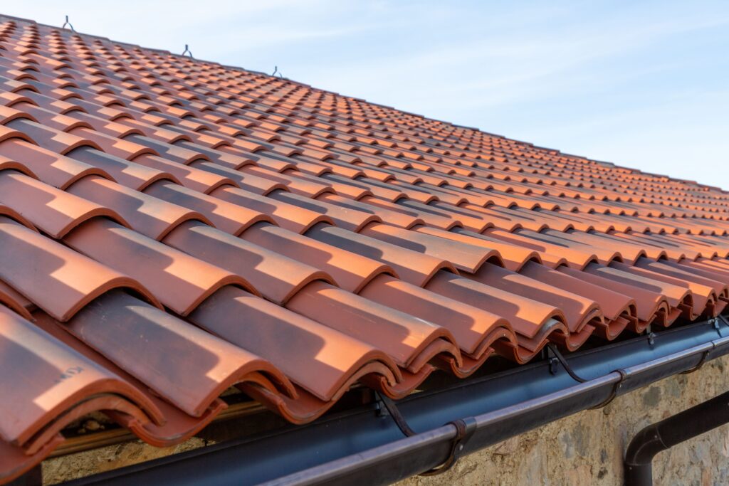 classic orange roof shingles close up