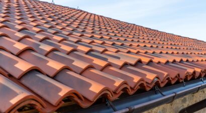 classic orange roof shingles close up