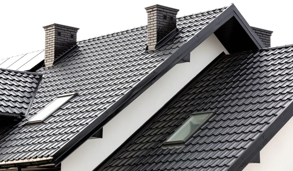 roof of a new home with ceramic chimney