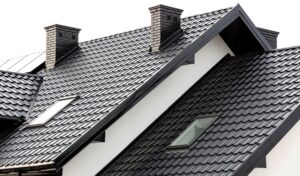roof of a new home with ceramic chimney
