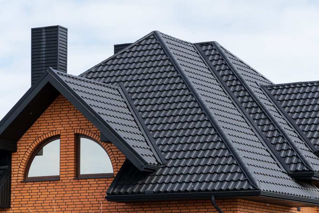 roof of a new home with steel tiles