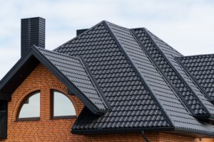 roof of a new home with steel tiles
