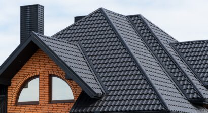 roof of a new home with steel tiles