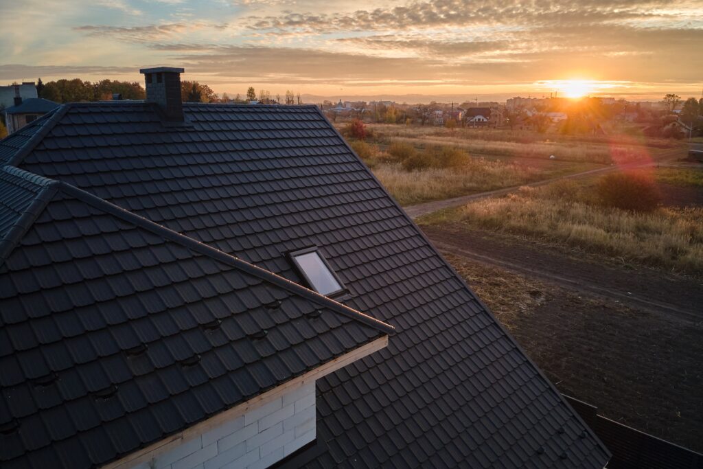 closeup of rooftop with ceramic shingles