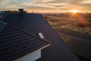 closeup of rooftop with ceramic shingles