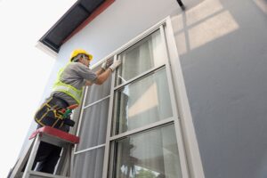 construction worker repairing the sliding window