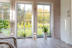 bright interior room in house with large windows