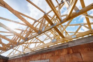 roof trusses on new residential construction site