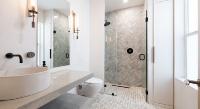 clean modern bathroom with tile floor