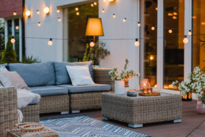 summer evening on the terrace of a suburban house