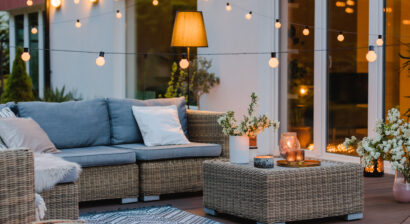 summer evening on the terrace of a suburban house