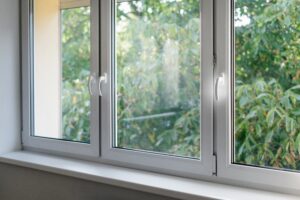 white window frame with modern aluminum
