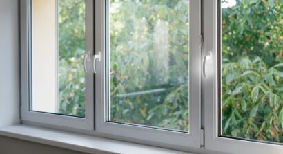 white window frame with modern aluminum