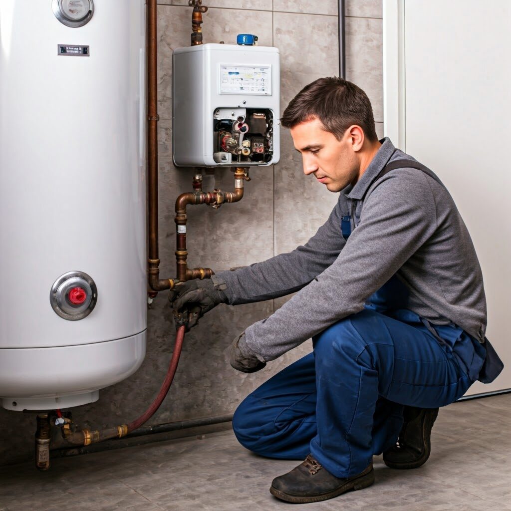 plumber repairing water heater