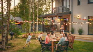big family garden party