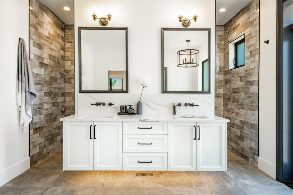 bathroom interior with glass wall shower