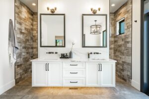 bathroom interior with glass wall shower