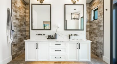 bathroom interior with glass wall shower