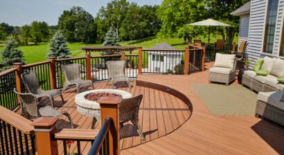 luxury outdoor deck with seating and lounge chairs