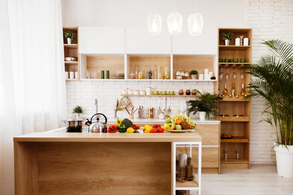 modern kitchen with fruit on display