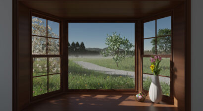 bay windows with a view and decorations