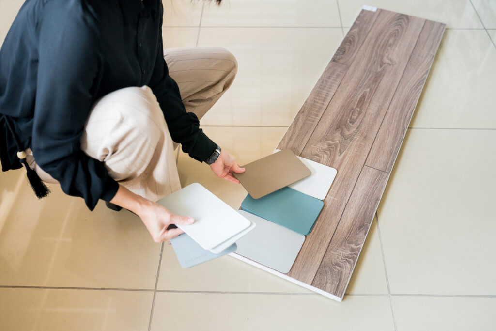 interior designer choosing materials for home renovation