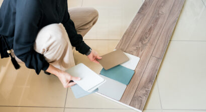 interior designer choosing materials for home renovation