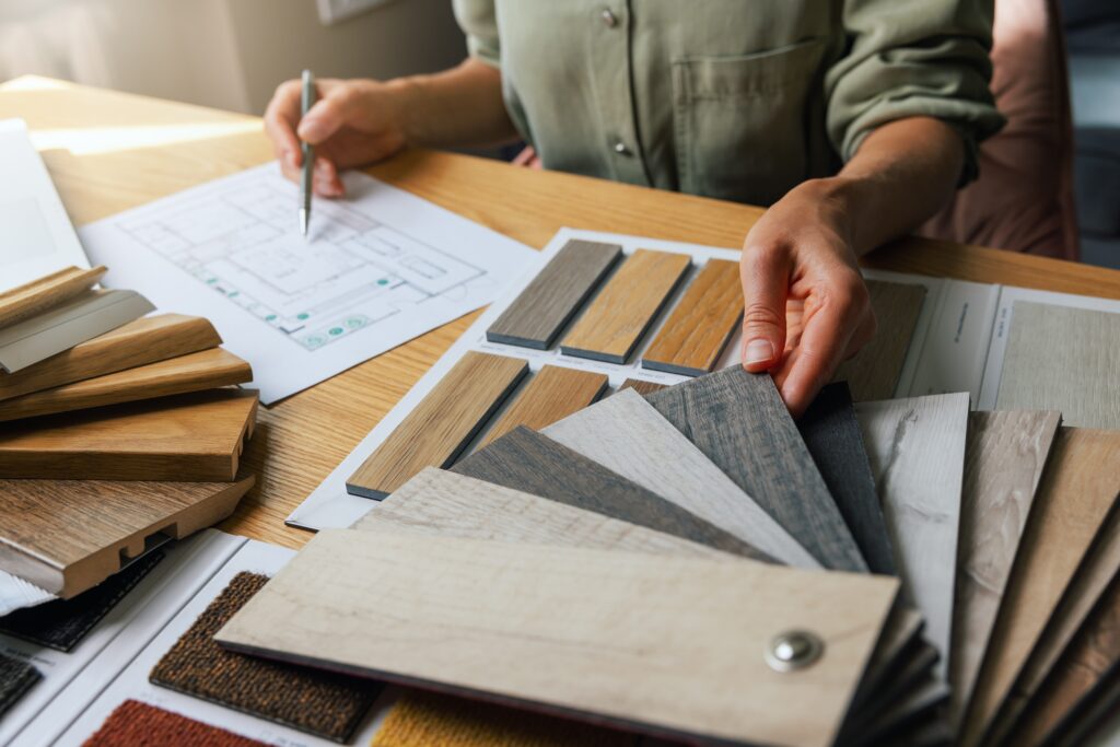 woman at desk working on new house design