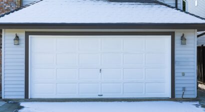 modern house with white garage door