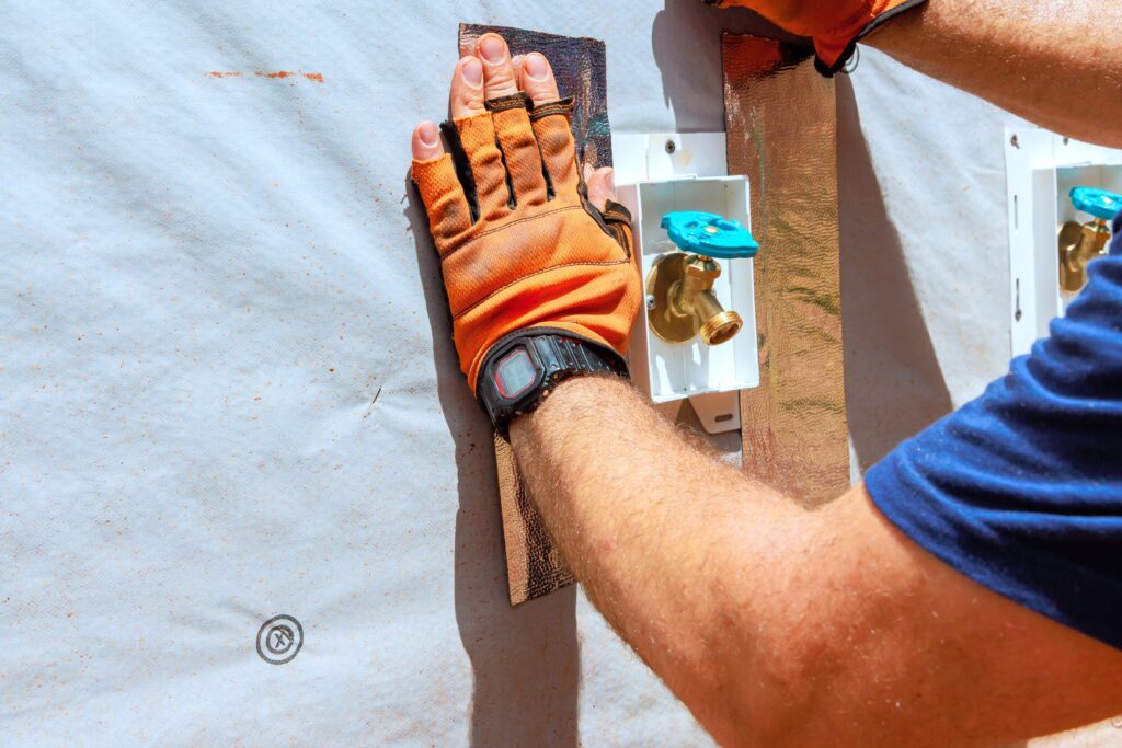 worker applies insulation material