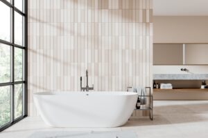 bathroom with freestanding tub