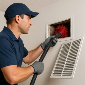 professional male cleaning air duct system