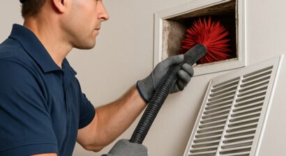 professional male cleaning air duct system