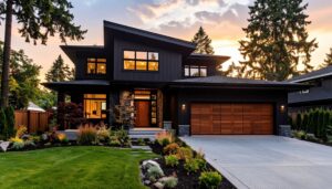 contemporary home with black siding