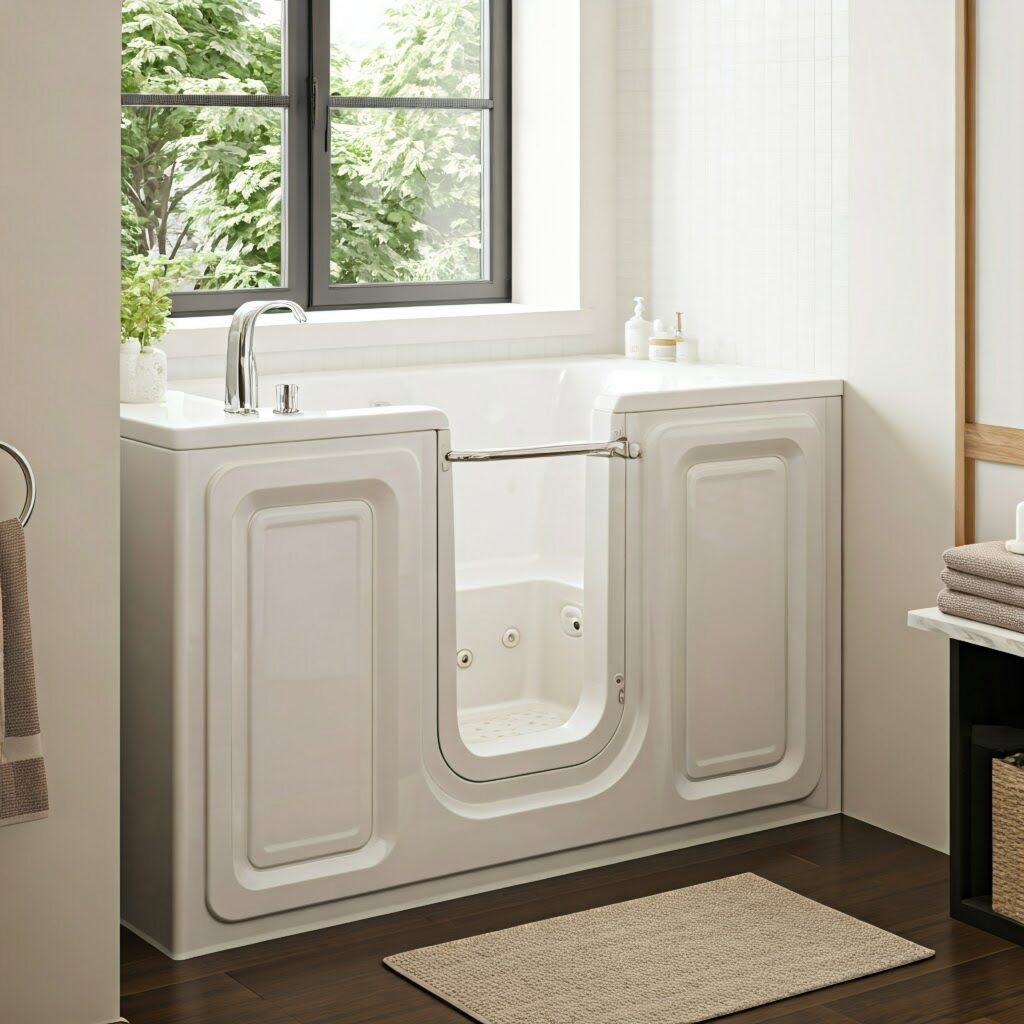 walk-in tub in a residential bathroom