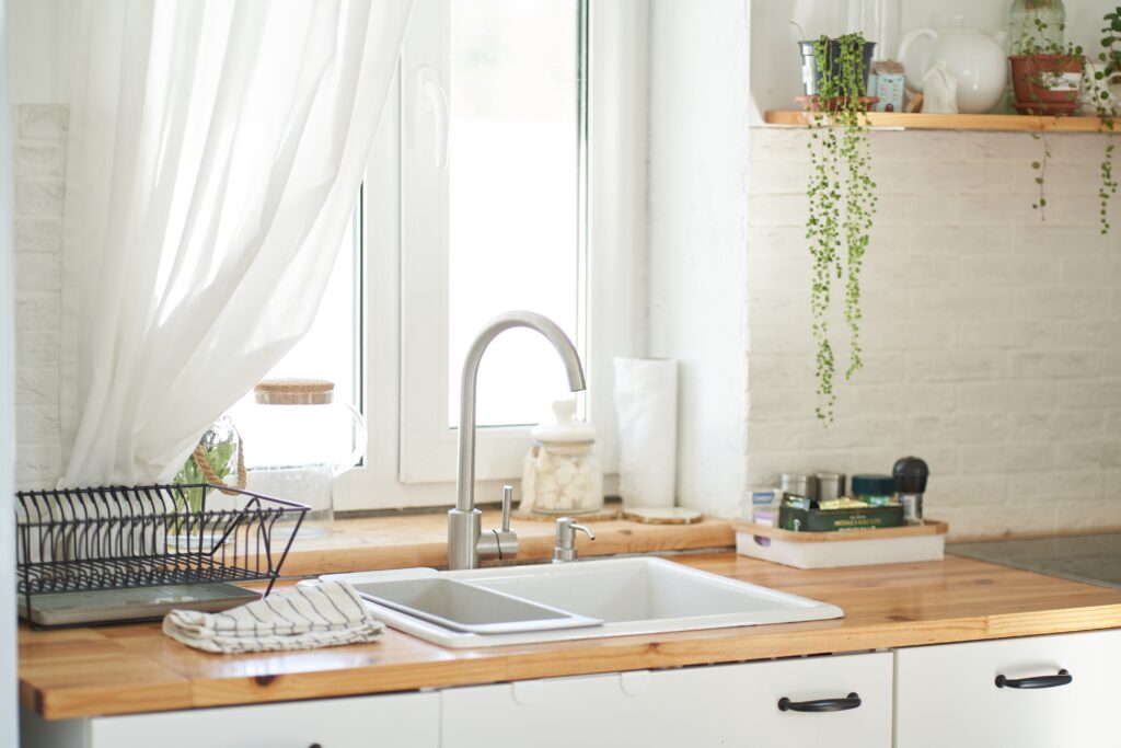 modern kitchen with close up on sink
